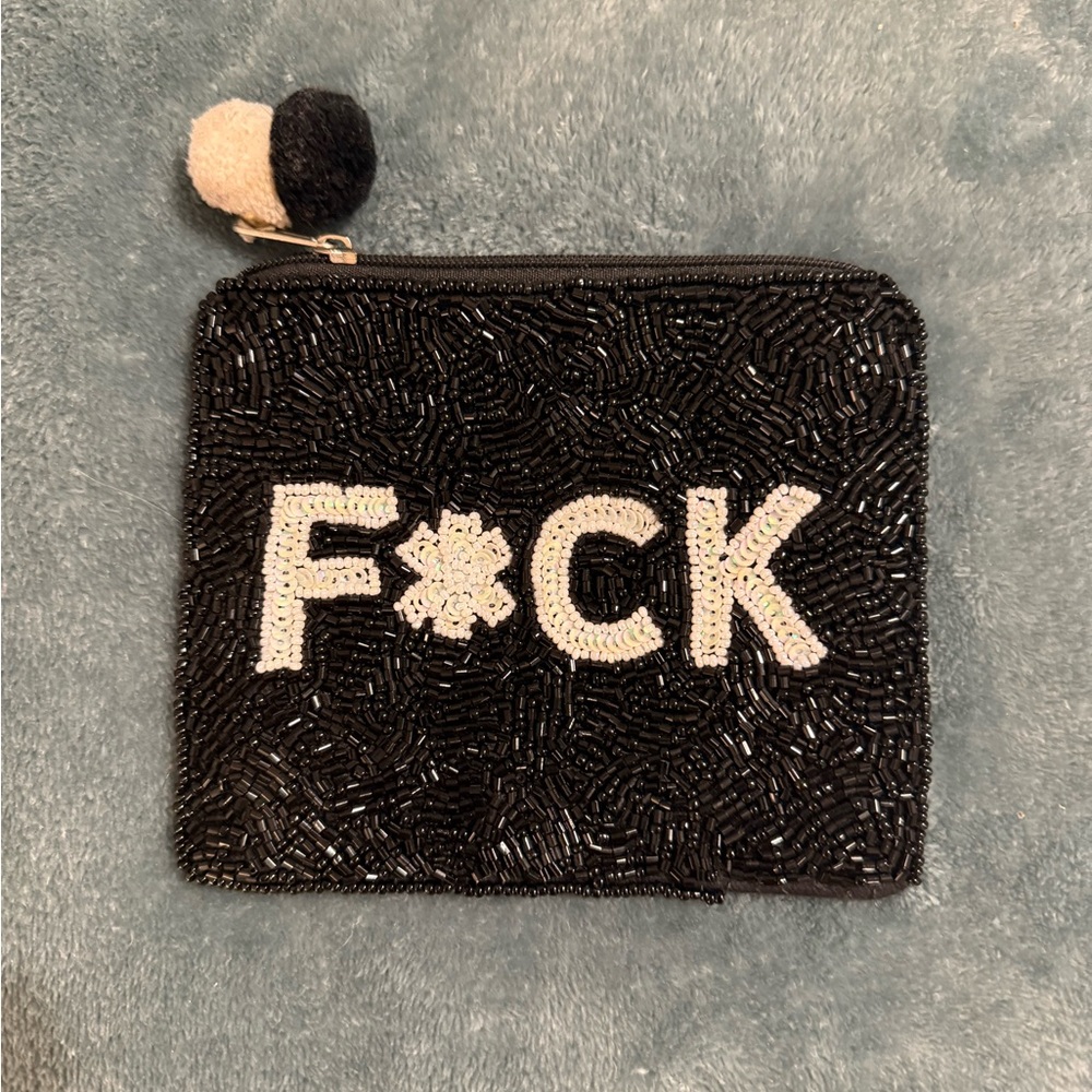 Black Beaded Statement Pouch